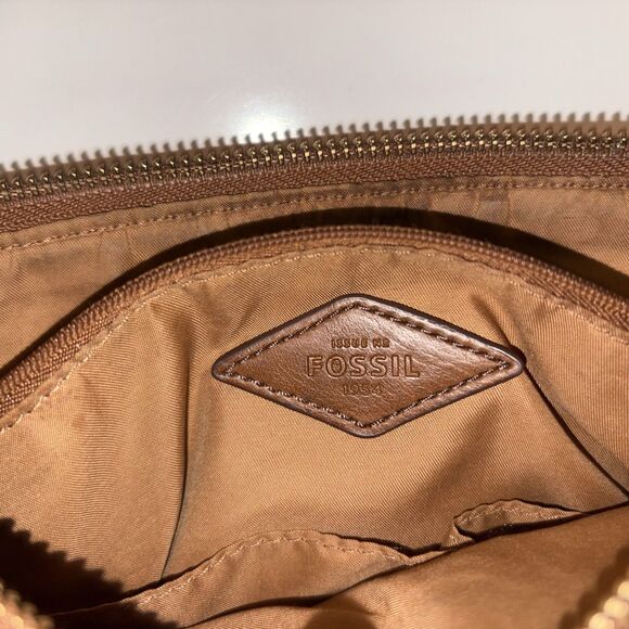 Fossil Faux Leather Blue Starburst Pattern Crossbody Bag Purse Medium Zip Top - Picture 12 of 16